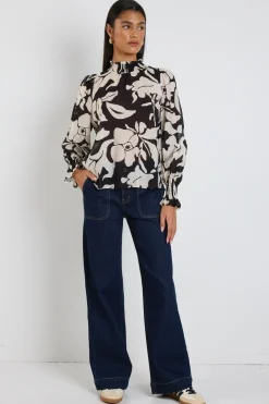 Ivy + Jack Emphatic Black Floral High Neck LS Top