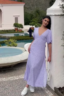 Among the Brave Empire Lilac Ditsy Puff Sleeve Midi Dress