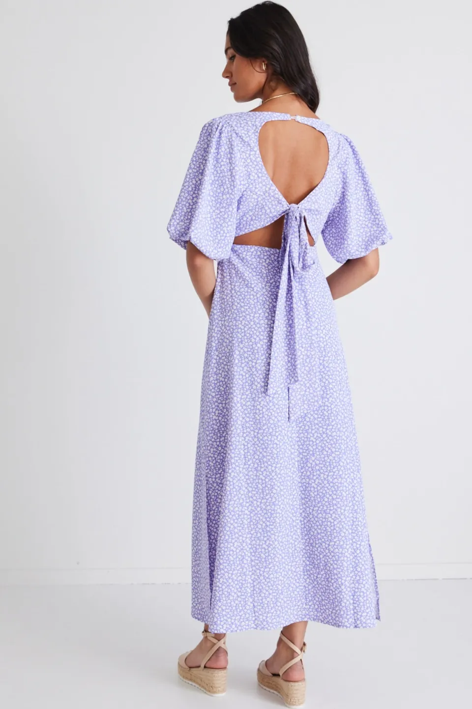 Among the Brave Empire Lilac Ditsy Puff Sleeve Midi Dress