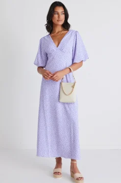Among the Brave Empire Lilac Ditsy Puff Sleeve Midi Dress