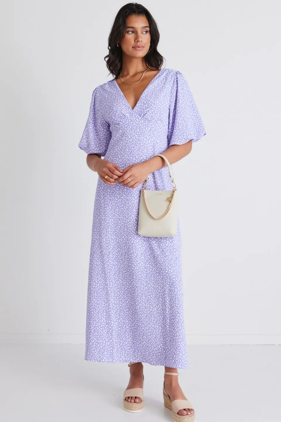 Among the Brave Empire Lilac Ditsy Puff Sleeve Midi Dress
