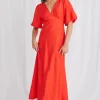 Among the Brave Empire Sunset Puff Sleeve Midi Dress