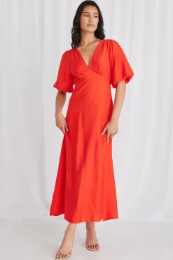 Among the Brave Empire Sunset Puff Sleeve Midi Dress