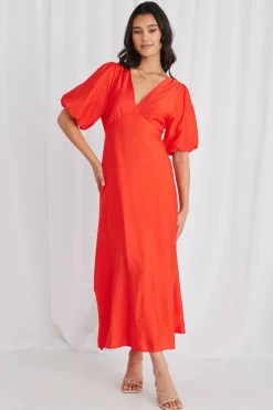 Among the Brave Empire Sunset Puff Sleeve Midi Dress