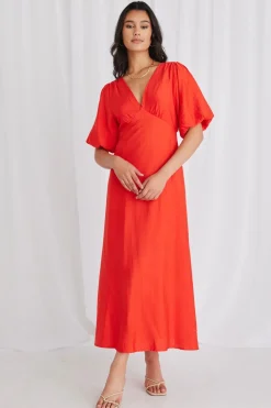 Among the Brave Empire Sunset Puff Sleeve Midi Dress