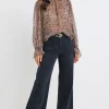 By Rosa. Endless Black Taupe Roses Georgette Blouson Sleeve LS Top