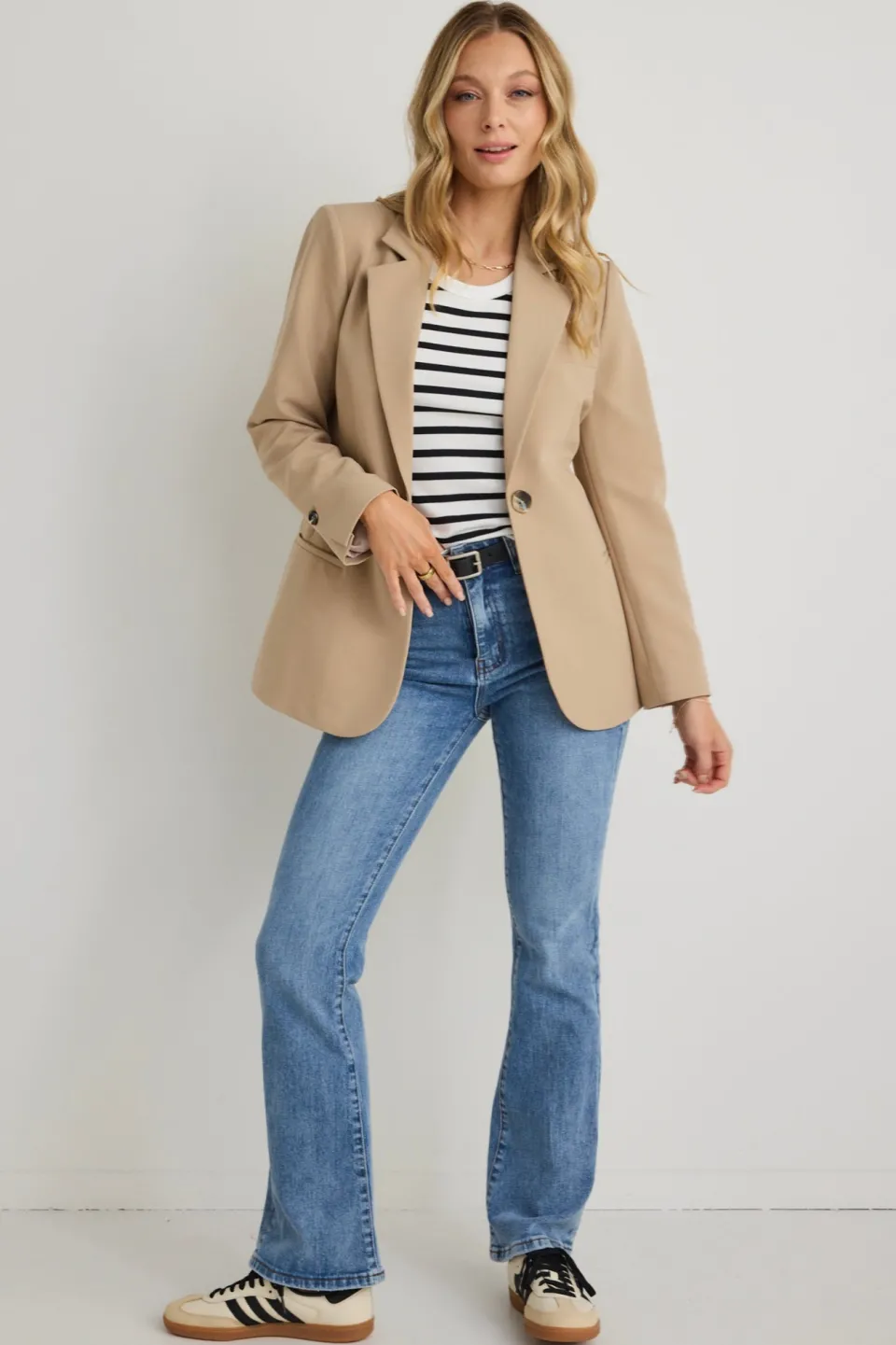 Among the Brave Enough Camel Textured Fitted Blazer