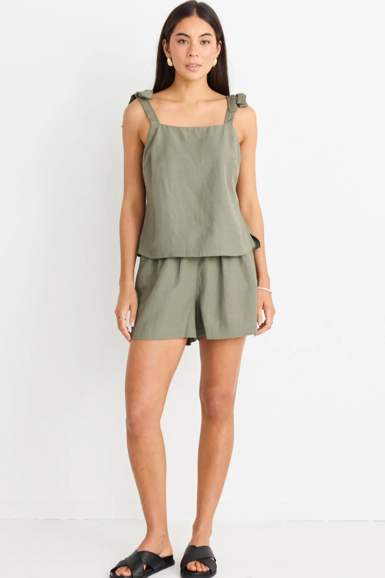 Love Lulu Enriched Khaki Linen Blend Straight Cami