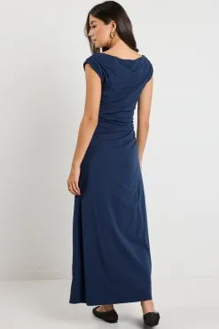 Stories be Told Equator Navy Jersey Rouched Midi Dress