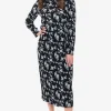 Leila + Luca Essense Black Blue Rose Crinkle LS Shift Dress