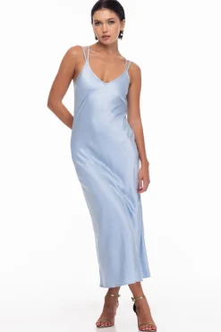 Blak Evermore Blue Cloud Satin Slip Dress