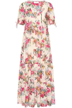 Auguste The Label Evie Off White Floral Puff Sleeve Midi Dress