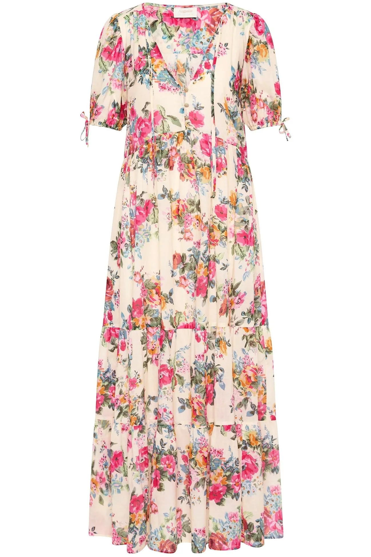 Auguste The Label Evie Off White Floral Puff Sleeve Midi Dress
