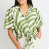 Among the Brave Exemption Green Zebra Tie Front SS Shirt