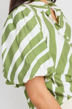 Among the Brave Exemption Green Zebra Tie Front SS Shirt