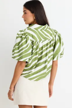 Among the Brave Exemption Green Zebra Tie Front SS Shirt
