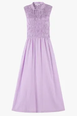 RE:UNION Label Explorer Lilac Sleeveless Split Neck Shirred Midi Dress