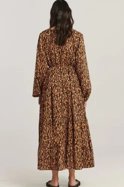 Charlie Holiday Eyler Chocolate Abstract LS Maxi Dress
