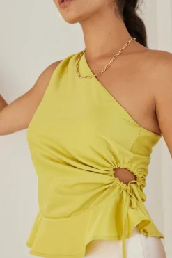 Among the Brave Fairytale Citron One Shoulder Cutout Top