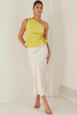 Among the Brave Fairytale Citron One Shoulder Cutout Top