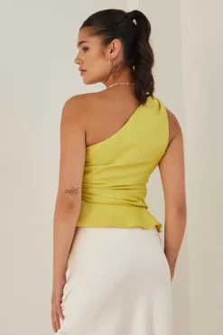 Among the Brave Fairytale Citron One Shoulder Cutout Top