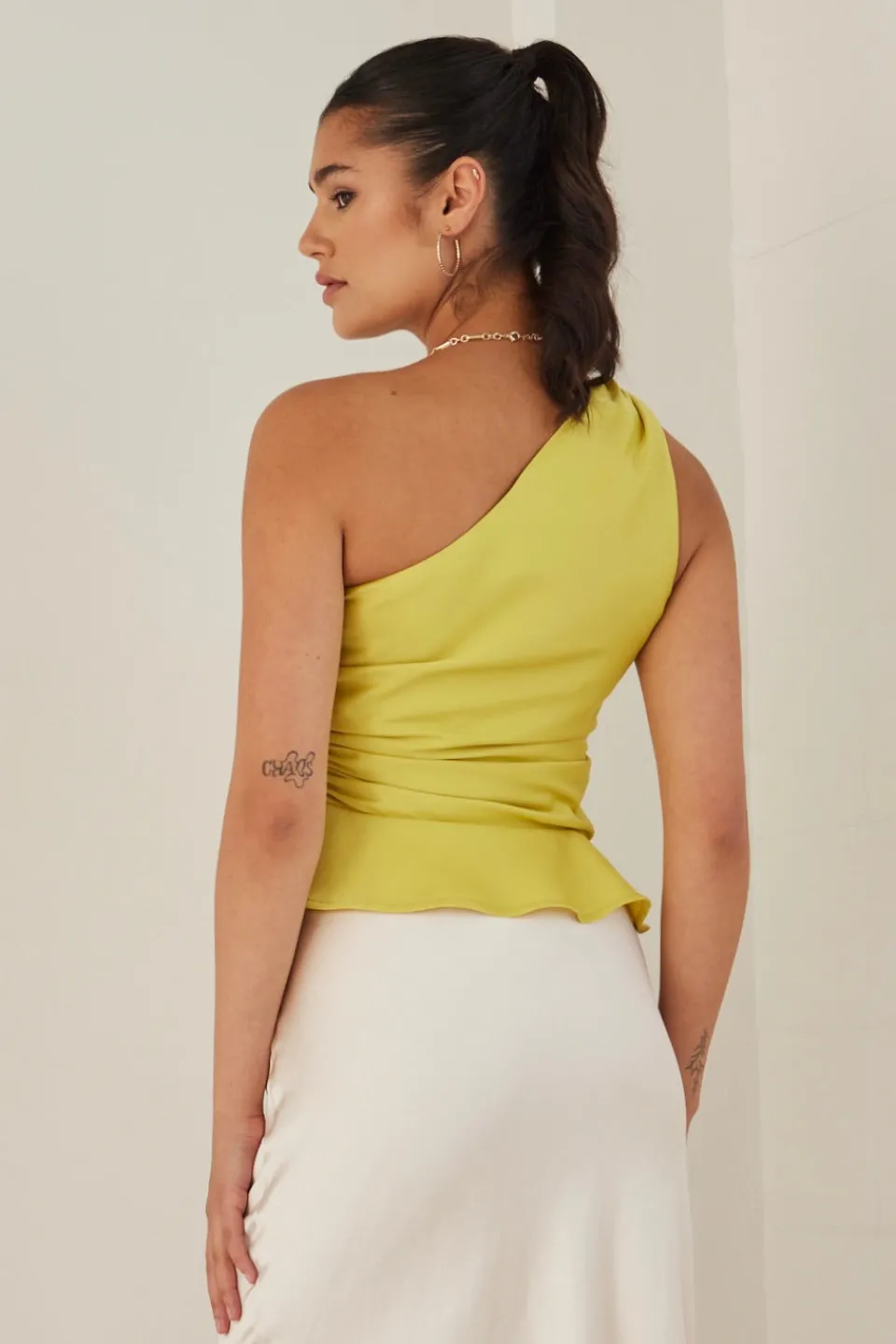 Among the Brave Fairytale Citron One Shoulder Cutout Top