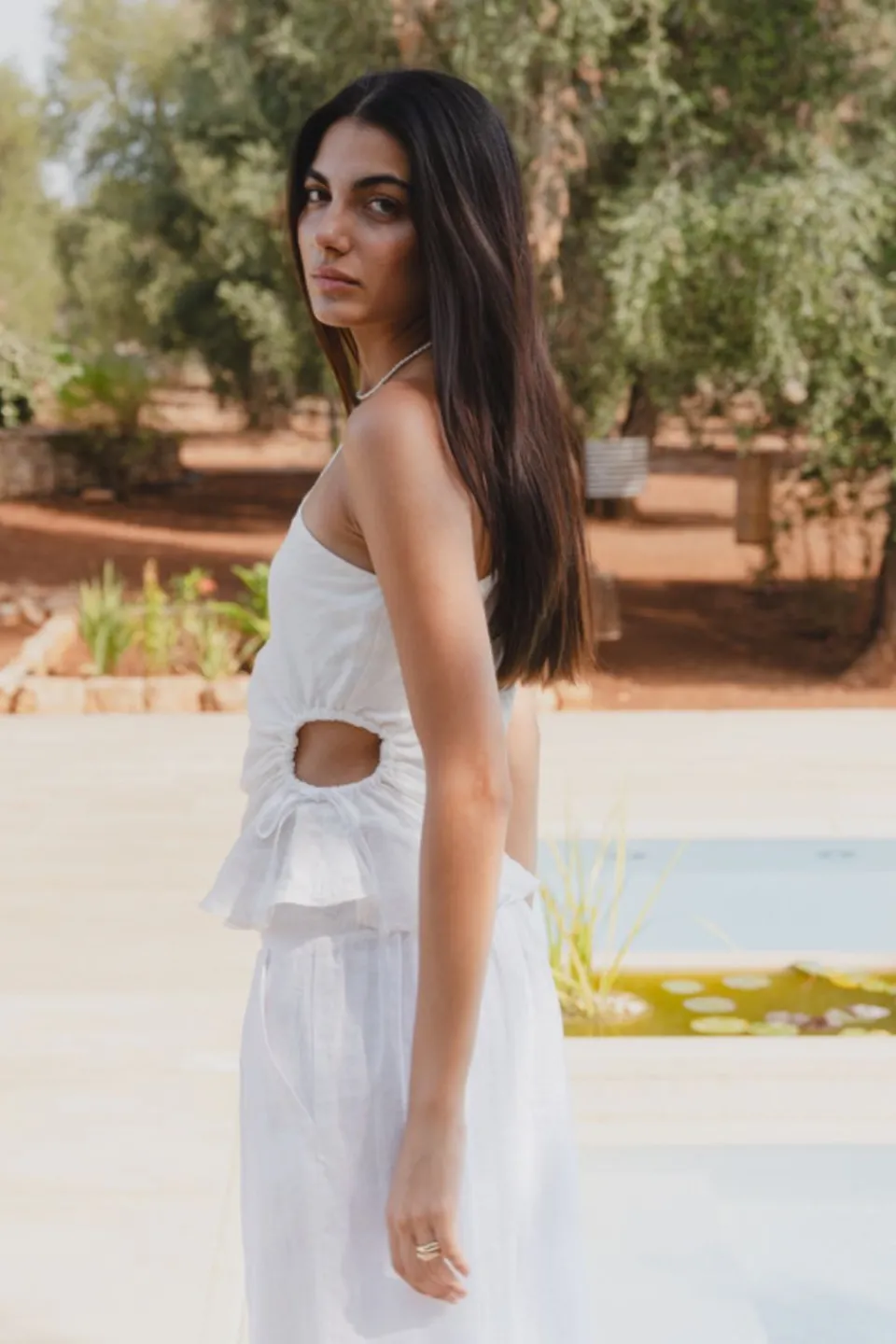 Among the Brave Fairytale White Linen One Shoulder Cutout Top