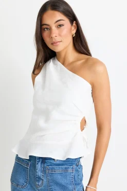 Among the Brave Fairytale White Linen One Shoulder Cutout Top