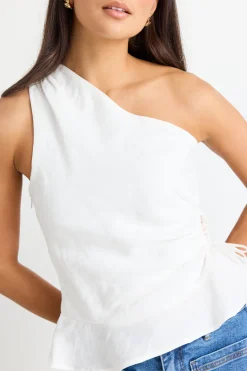 Among the Brave Fairytale White Linen One Shoulder Cutout Top