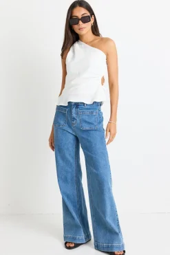 Among the Brave Fairytale White Linen One Shoulder Cutout Top