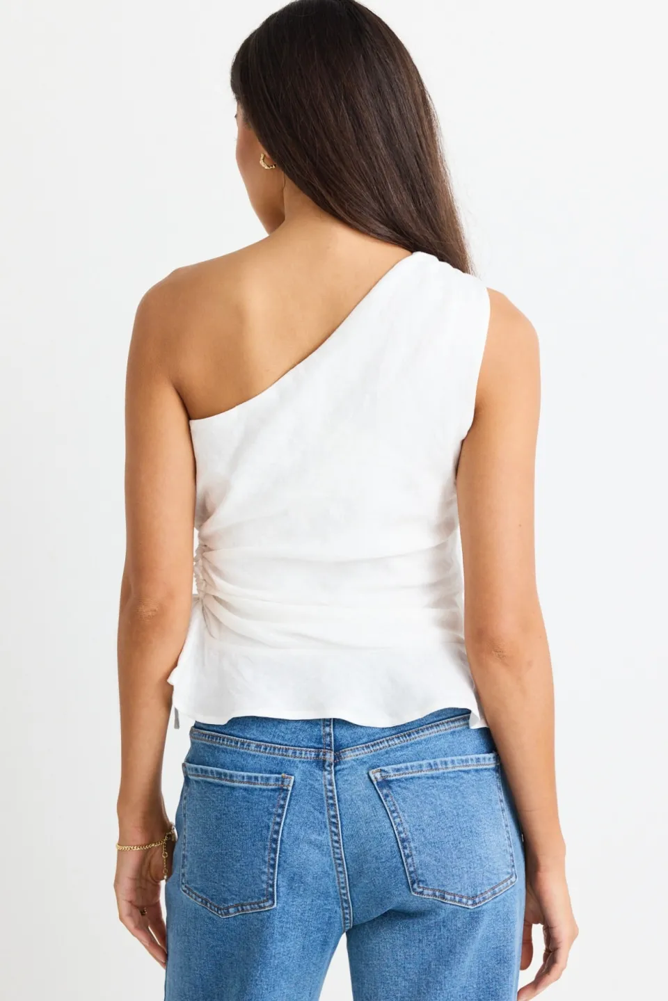 Among the Brave Fairytale White Linen One Shoulder Cutout Top