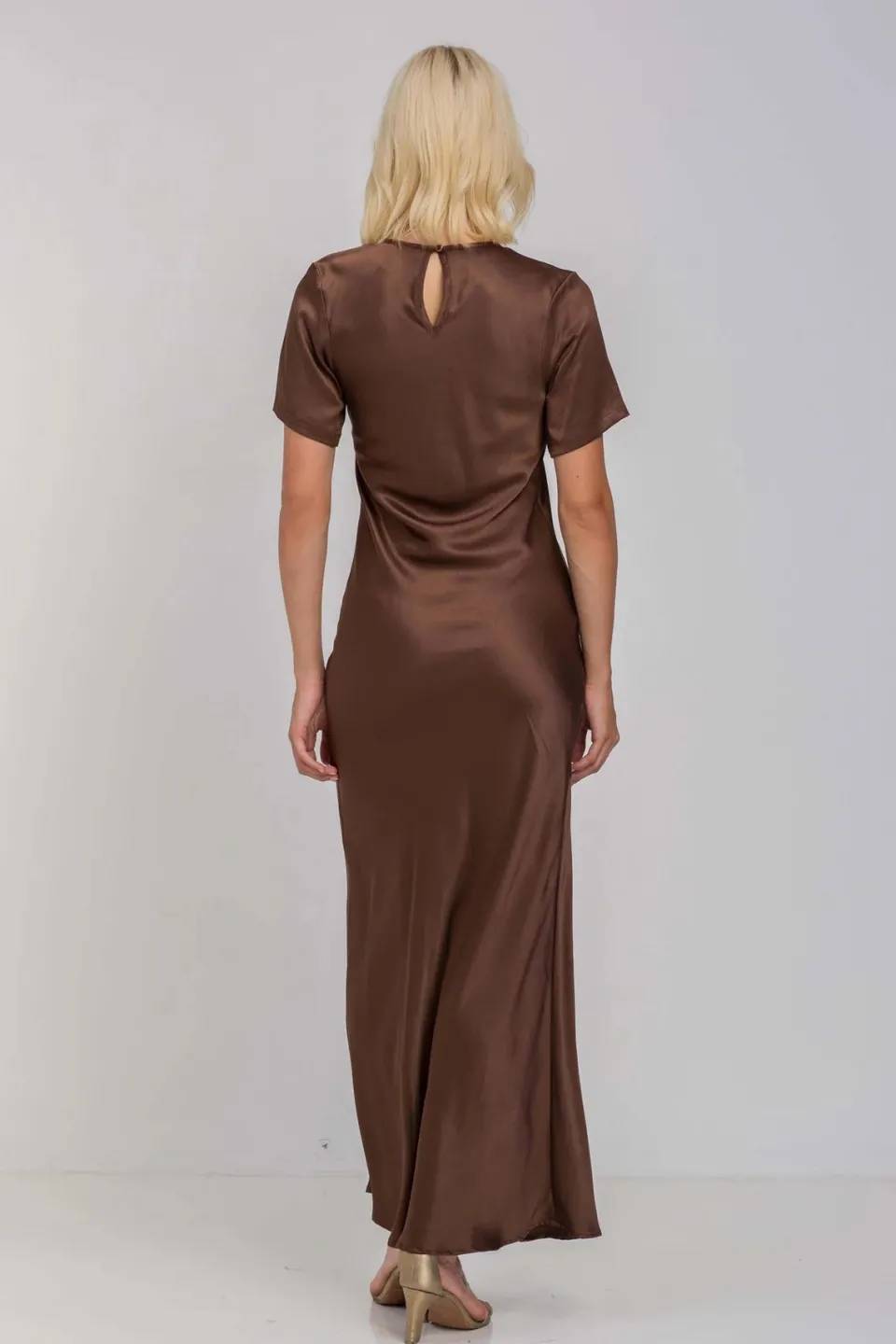 Blak Falling In Love Chocolate SS Satin Maxi Dress