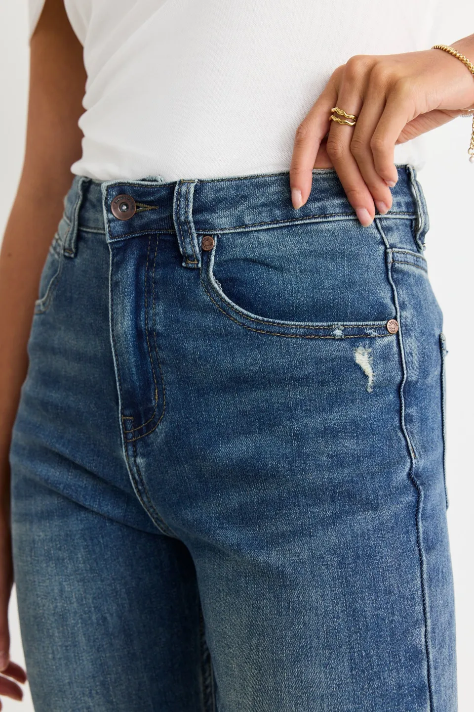 Stories be Told Farah Mid Blue High Rise Soft Flare Jean