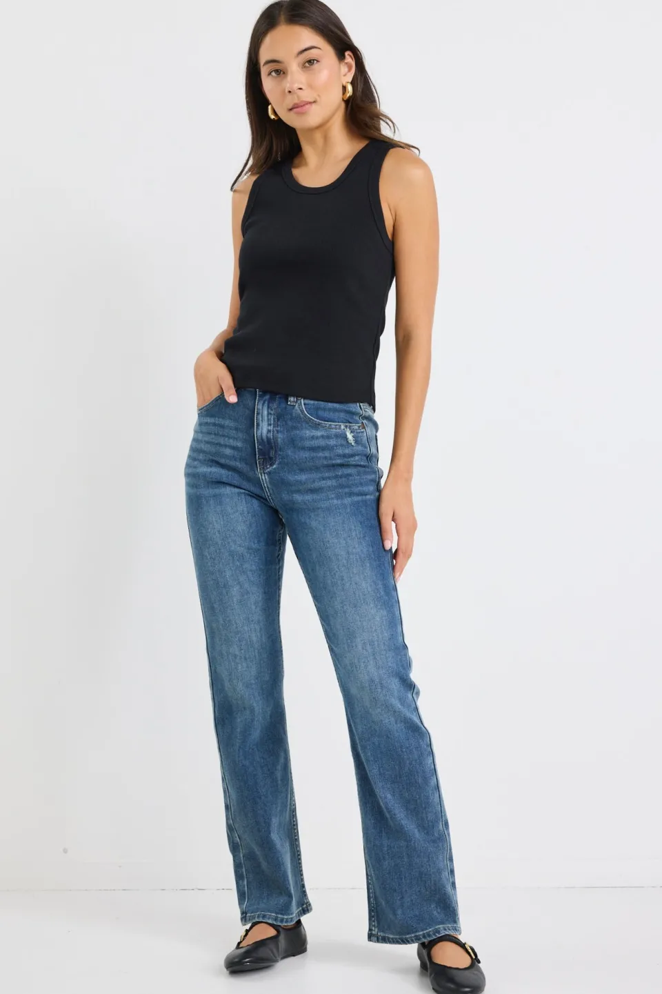 Stories be Told Farah Mid Blue High Rise Soft Flare Jean