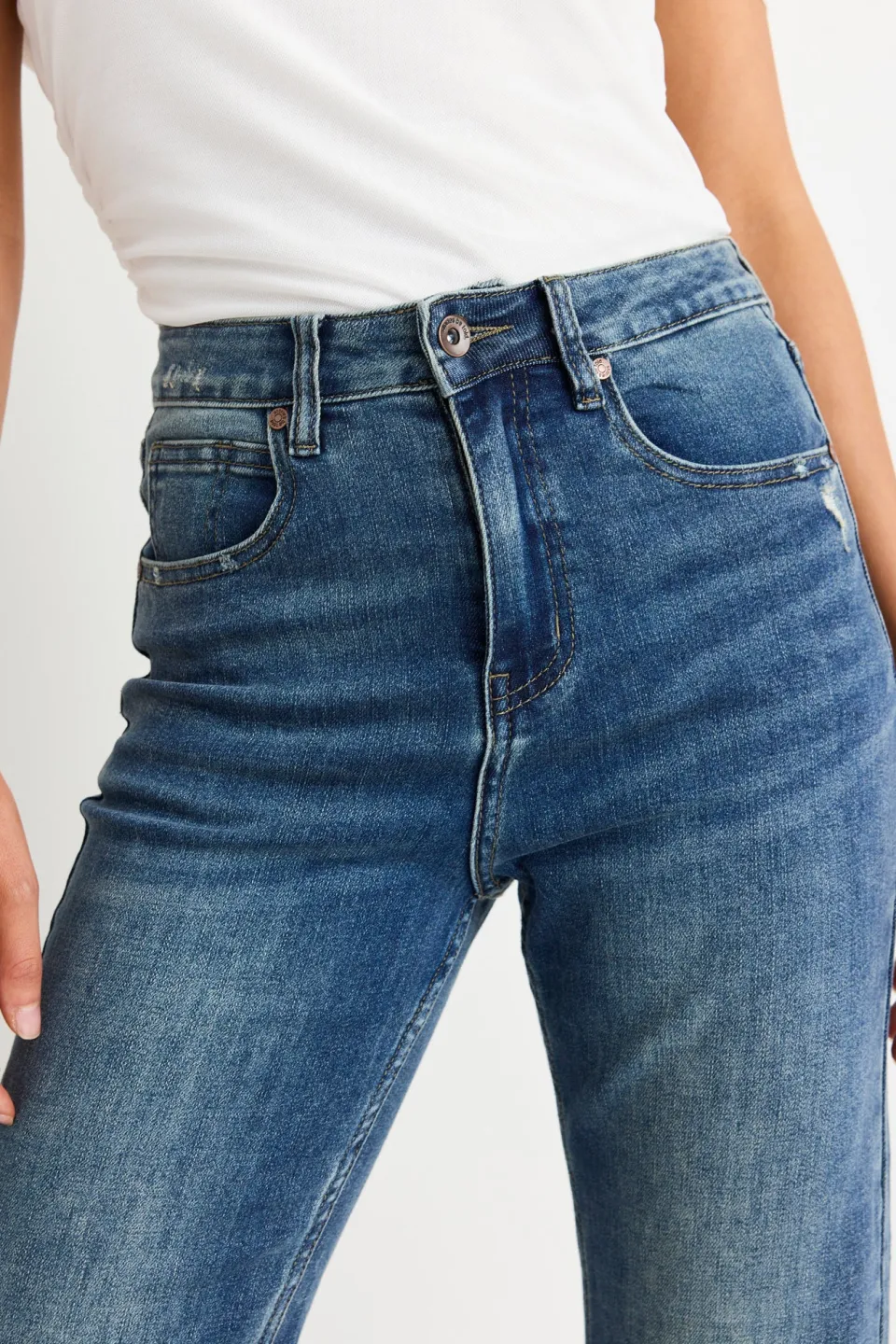 Stories be Told Farah Mid Blue High Rise Soft Flare Jean