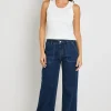 Ivy + Jack Feature Indigo Mid Rise Front Pocket Wide Leg Jean