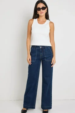 Ivy + Jack Feature Indigo Mid Rise Front Pocket Wide Leg Jean
