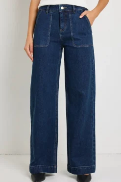 Ivy + Jack Feature Indigo Mid Rise Front Pocket Wide Leg Jean