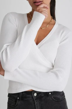 Among the Brave Feel Good White Ls Wrap Rib Knit Top