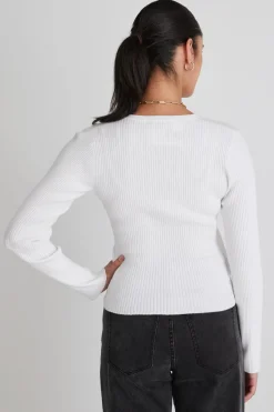 Among the Brave Feel Good White Ls Wrap Rib Knit Top