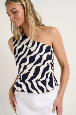 Among the Brave Fiction Ink Geo Wave One Shoulder Top