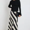 Among the Brave Fiery Black Sand Stripe Satin Bias Maxi Skirt