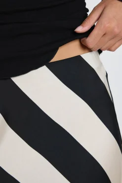 Among the Brave Fiery Black Sand Stripe Satin Bias Maxi Skirt
