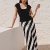 Among the Brave Fiery Black Stripe Satin Bias Maxi Skirt