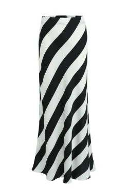 Among the Brave Fiery Black Stripe Satin Bias Maxi Skirt