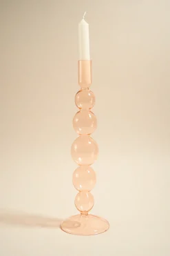 Willow u0026 Mae Five Bubble Peach 30cm Glass Taper Candle Holder