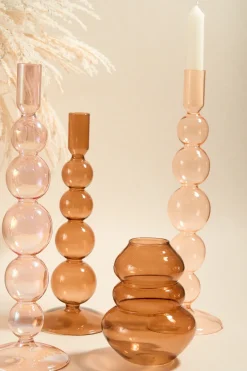 Willow u0026 Mae Five Bubble Peach 30cm Glass Taper Candle Holder