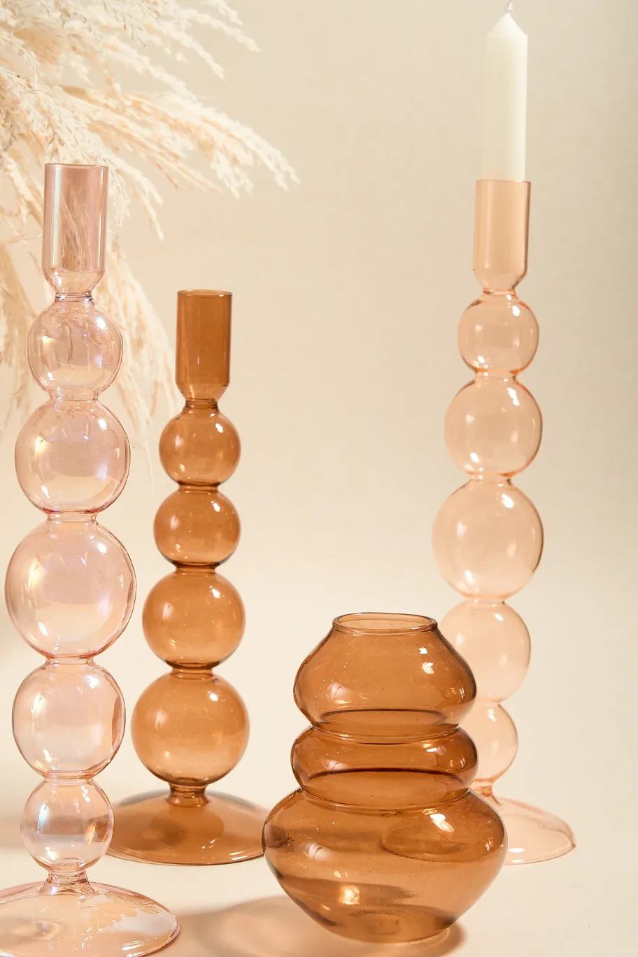 Willow u0026 Mae Five Bubble Peach 30cm Glass Taper Candle Holder