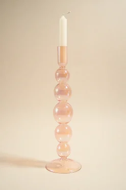 Willow u0026 Mae Five Bubble Pearl Pink 30cm Glass Taper Candle Holder