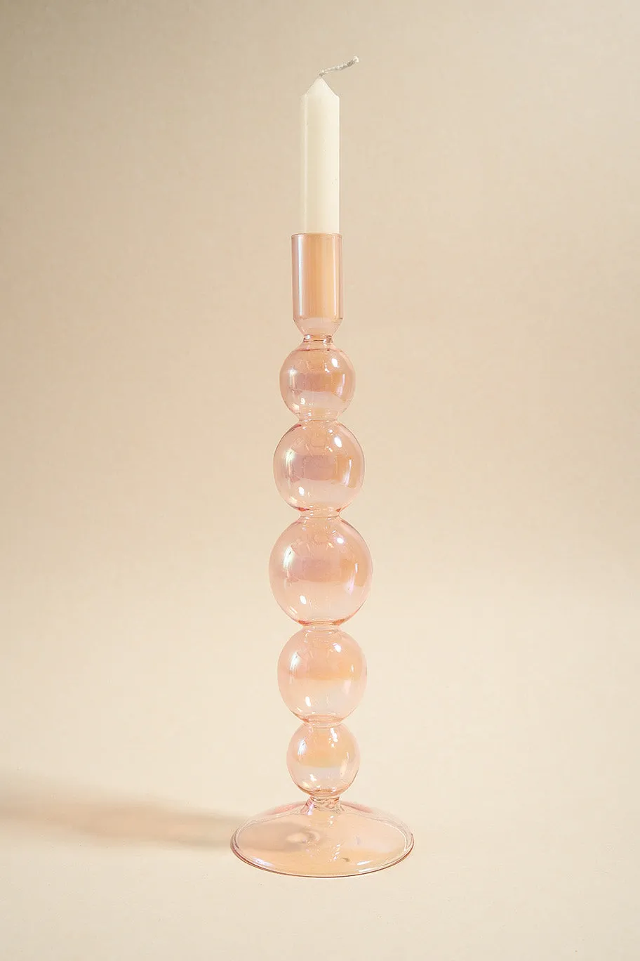 Willow u0026 Mae Five Bubble Pearl Pink 30cm Glass Taper Candle Holder